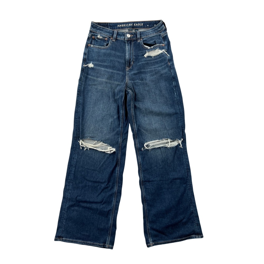 American Eagle Super High-Rise Baggy Wide Leg Distressed Jeans Women 4 (28x30.5)